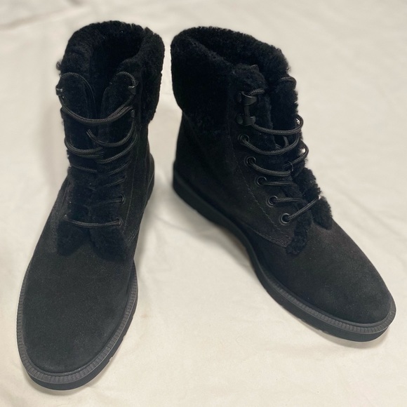 NEW $350 Vince Hayes 2 Black Suede Shearling Combat Boots 6.5 US - Picture 4 of 7